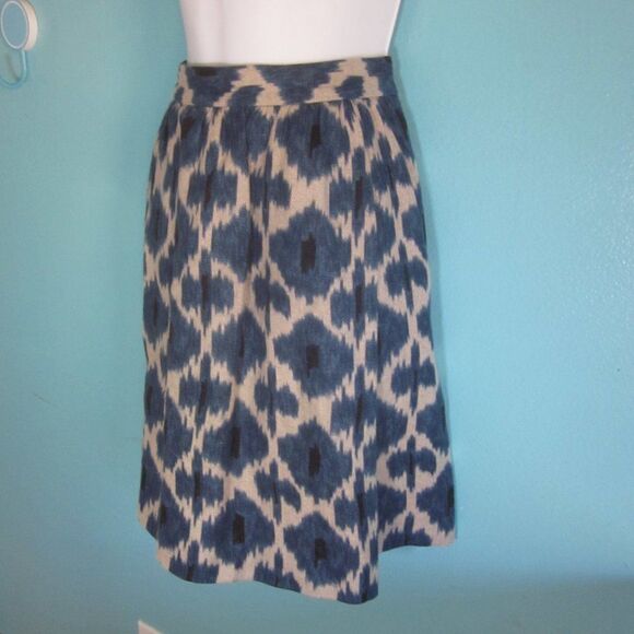 Michael Kors Summer Linen A-Line Mini Skirt Size 4 Rear Zipper Blue Ikat Print - Picture 1 of 10